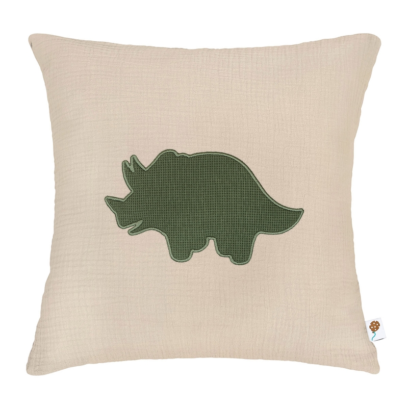 Dino Kissenbezug bestickt Triceratops beige 40x40cm